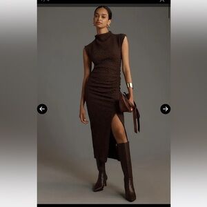 Anthropologie Maya dress cowl neck ruched brown Sleeveless Dress Size Large NWOT